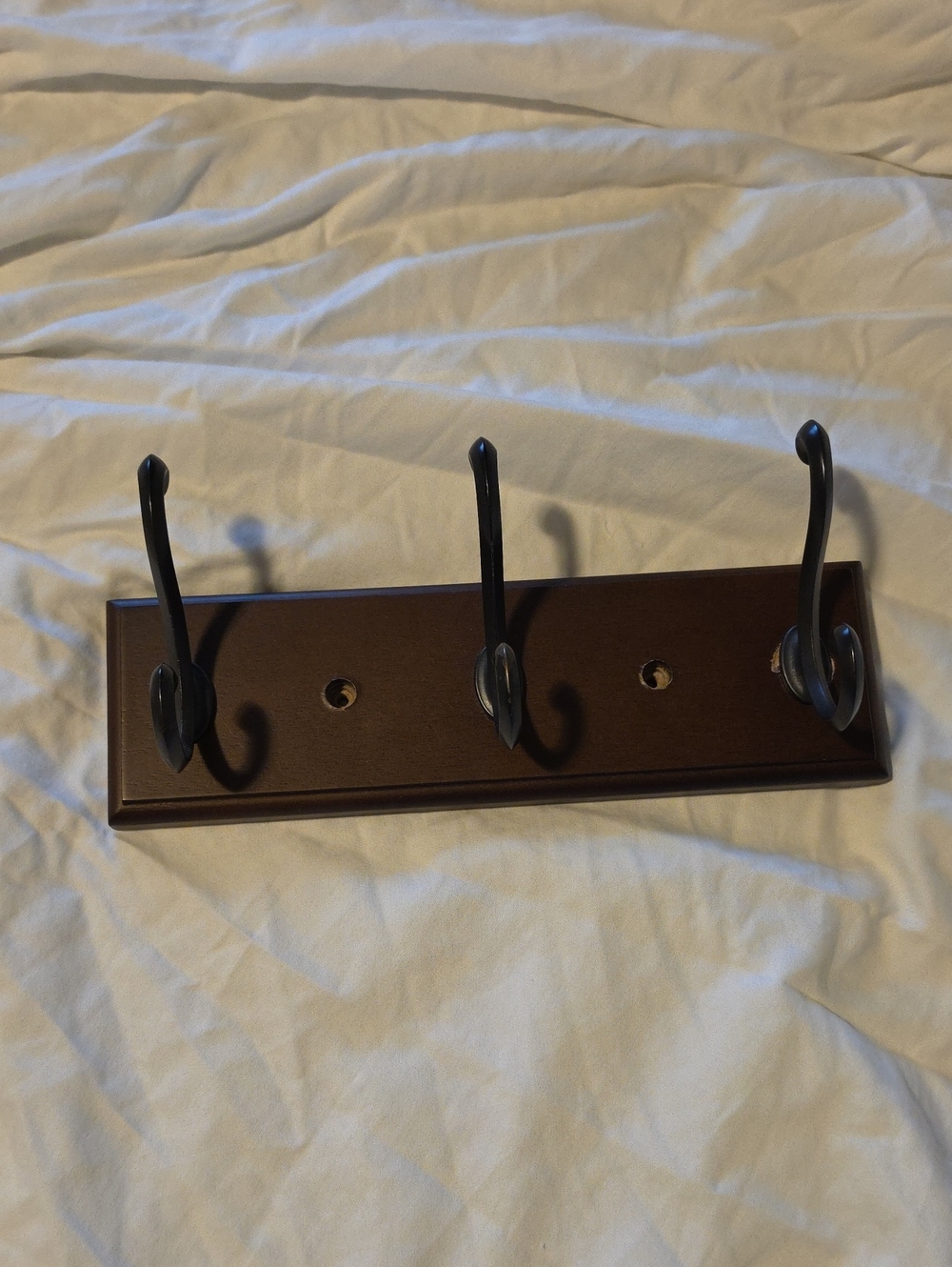 Wall-Mounted 3-Hook Coat Rack in Dark Brown with Black Hooks